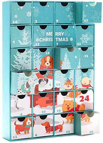 BRUBAKER Hunde Adventskalender zum Befüllen - DIY Weihnachtskalender für Leckerlis, Snacks, Süßigkeiten für den Vierbeiner, Freunde oder Familie - Haustier Kalender mit 24 Türchen