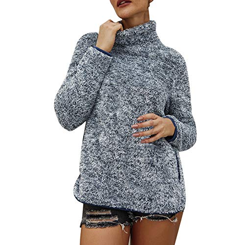 Ninedayx Camisetas de invierno de forro polar para mujer, camisetas de talla grande para mujer, ropa de trabajo para mujer, camisetas de manga larga mullidas, cuello alto, dobladillo con abertura, A9