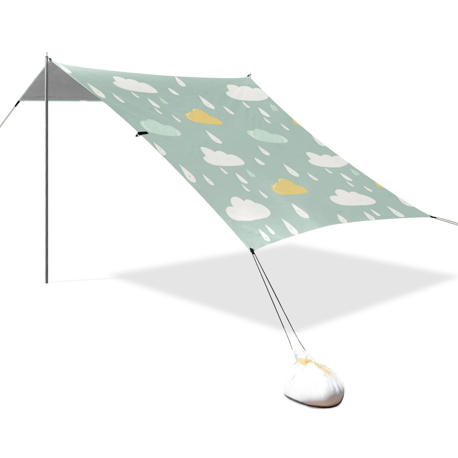 Tienda de playa con sacos de arena y postes para camping infantil