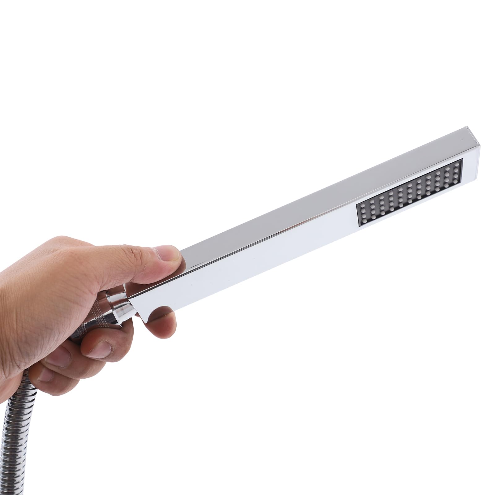 Grifo para bañera de 4 orificios, grifo de bañera con ducha de mano, grifo de borde de azulejo cromado, monomando con ducha de mano, grifo de baño frío y caliente para bañera (plata)