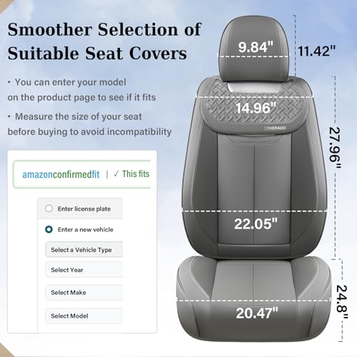 Image of Coverado Car Seat Covers Front Seats, Luxury Nappa Leather Waterproof Seat Covers for Cars, Universal Front Seat Covers, Driver Seat Protector Automotive Interior Accessories Fit for Most Cars,(Gray)