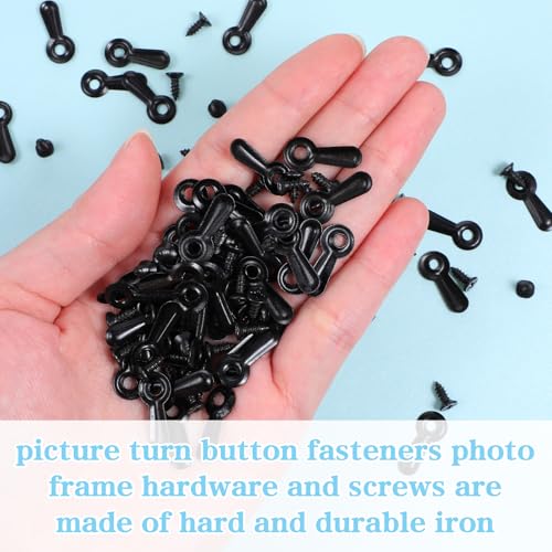 Image of Ptwola 200 Pieces Picture Frame Corner Turn Button Fasteners Set Metal Photo Frame Tabs Screws Mounting Hardware Backing Board Clips for Crafts Hanging Pictures Framing Repair Supplies