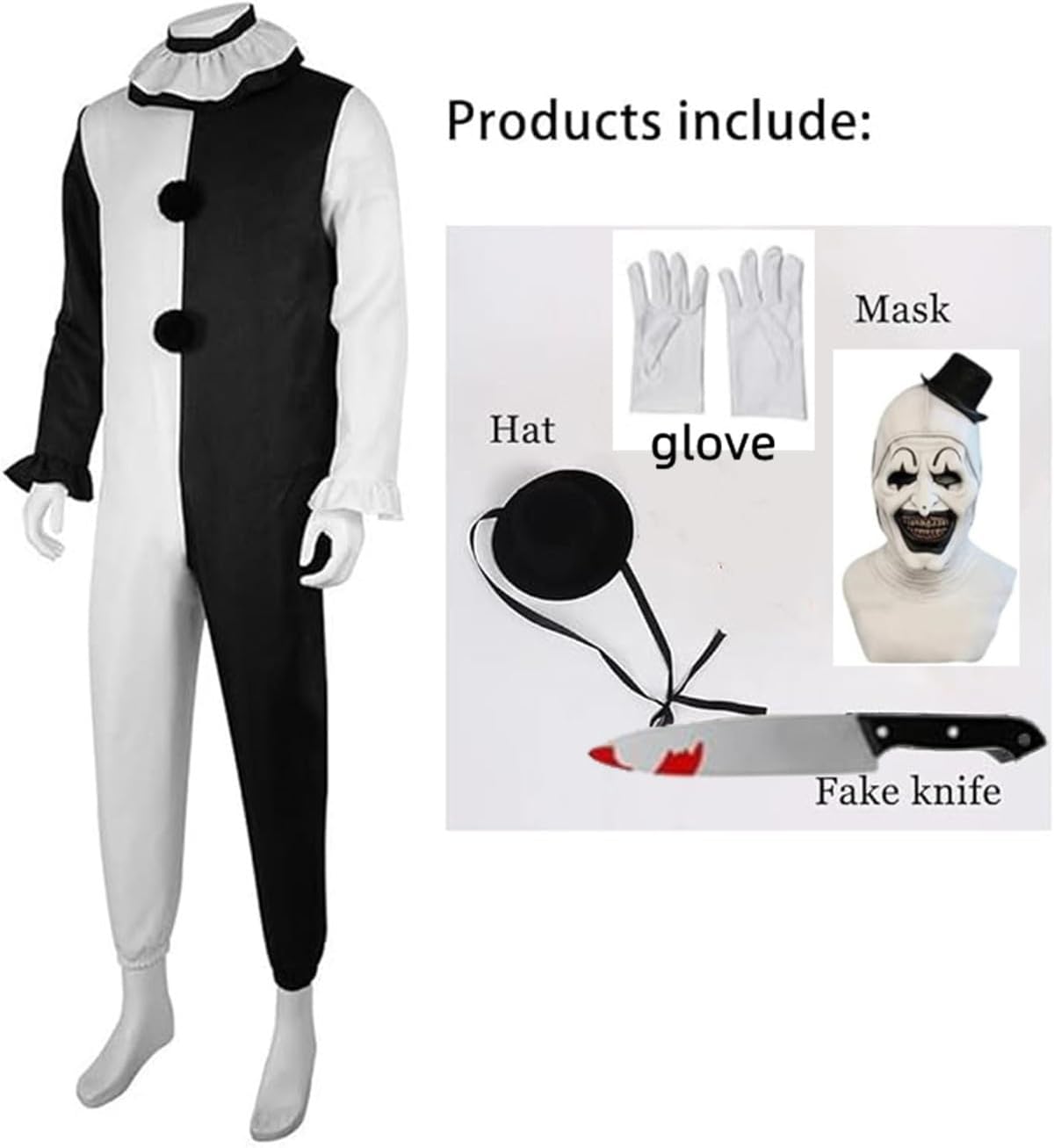 Moalioi Clown Costume Cosplay Halloween Bodysuit The Killer Clown Cosplay Costume Full Set - Image 2