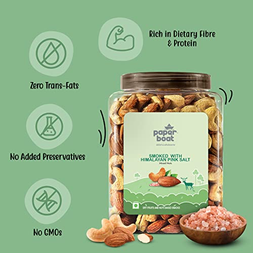 Image of Paper Boat Premium Smoked and Roasted Nuts with Himalayan Pink Salt, Almonds & Cashews Mix, Reusable Dry Fruit Jar 1kg (Pack of 2)