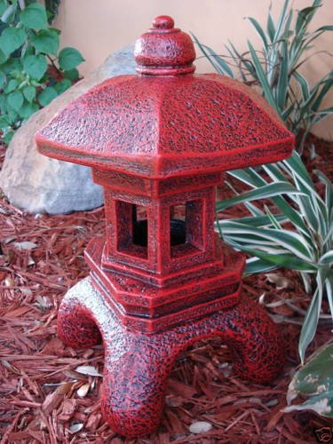 Pagoda Oriental Stone Concrete Lantern Japanese Antique RED