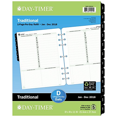 Day-Timer Refill 2018, One Page Per Day, January 2018 - December 2018, 8-1/2