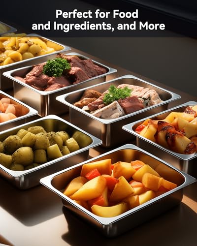 Image of ZeroPone 6 Pack Hotel Pans 1 /2 Size 4 inch Deep Stainless Steel Steam Table Pan | 22 Gauge Anti Jam Commercial Food Pans for Hotel, Party, Buffet, Catering Supplies