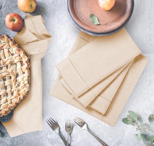 Image of Light & Pro Cloth Dinner Napkins - Flax Cotton, 12x12 with Hemstitched - Natural Color, Set of 12