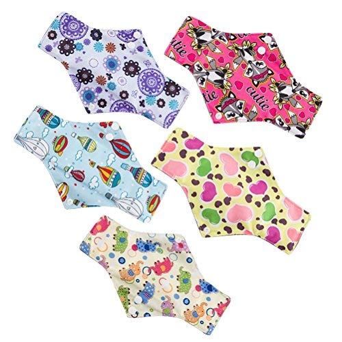 Compresas reutilizables, lote de 5, higiénicas, lavables, portátiles y plegables, de tela de carbón de bambú, para menstruaciones, 18 x 18 cm (color aleatorio)