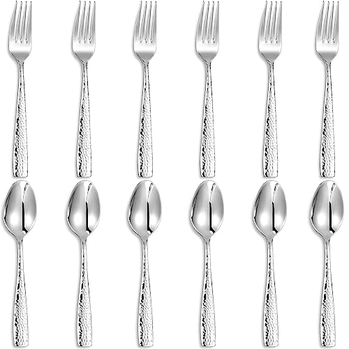 Keawell Premium Louis Hammered Forks And Spoons Silverware Set With Squared Edge cover