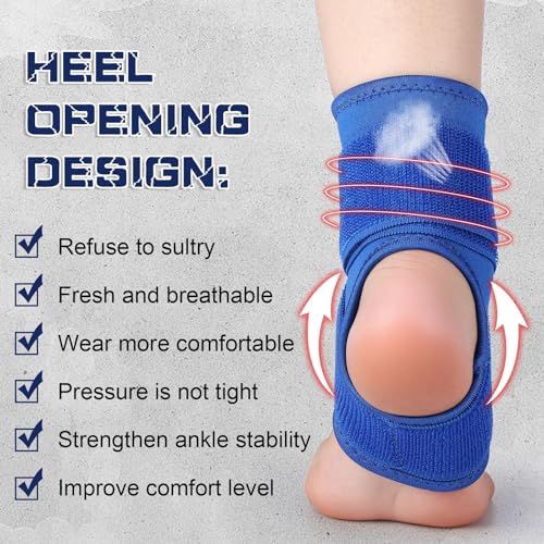 Image of Honoson 2 Pcs Ankle Brace Kid Ankle Support Youth Neoprene Lace up Compression Sleeve Foot Brace Stabilizer with Adjustable Strap for Sport Sprained Plantar Fasciitis Achilles Tendonitis(Blue,M)
