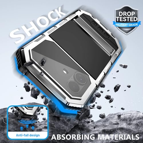 Coque métal iPhone 17 avec protège-écran et support rotatif 360 - Argent - 2