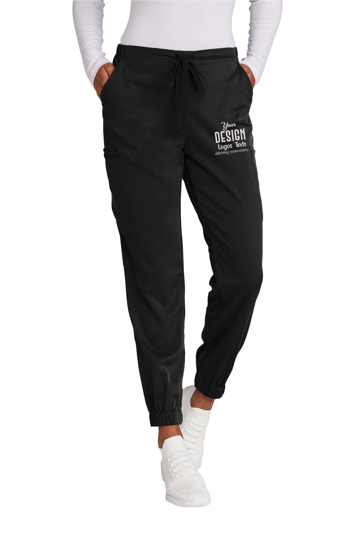 INK STITCH Women WW4258 Women Embroidered Logo Texts Workflex Scrub Jogger Pants - Black (2XL)