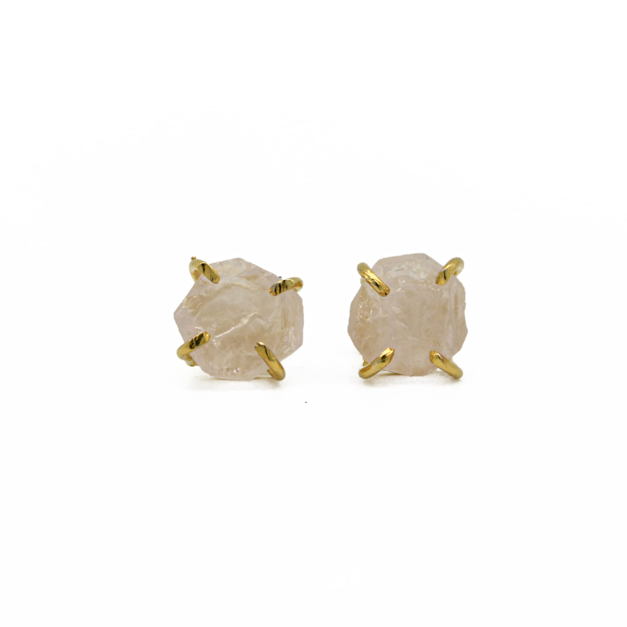 Gempires Natural Raw Prong Setting Stud Earrings, 8-10 mm Crystals Earring, Handmade Jewelry, Gift for Her