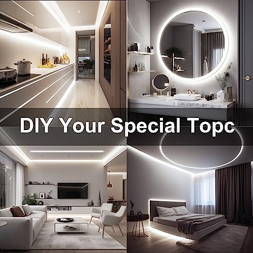 Image of COB LED Strip, 16.4ft White LED Strip Light, Dimmable LED Light Strip 6000K Bright Daylight White, CRI92+, 8mm Width, 24V Flexible LED Tape Light for TV, Bedroom, Kitchen Cabinet, Closet, Home.