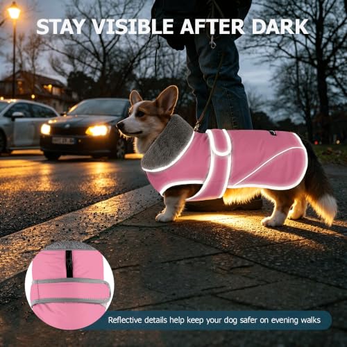 Image of Dogcheer Dog Coat, Waterproof Dog Jacket Reflective Pet Winter Coat with Adjustable Hook & Loop, Christmas Puppy Fleece Jacket Warm Turtleneck Snowsuit for Small Medium Large Dogs - Dusty Pink, S