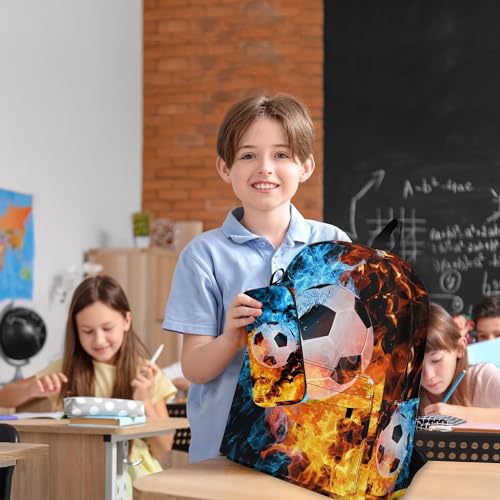 Image of Soccer Printed Backpack Set for Boys Kids, 3Pcs Bookbag with Pencil Case for school, 17 Inch Lightweight Laptop Backpack with Lunch Bag for Mens Teens Office, High School