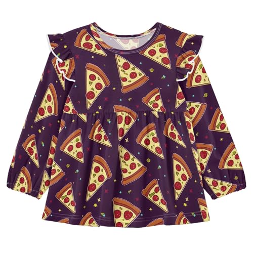 Pizza Navy Background Girls Shirts Cotton Long Sleeve Ruffle Toddler Tee Tops