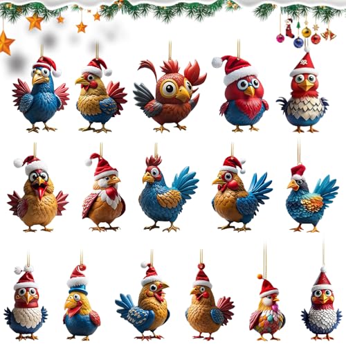 SGZIOO 16 Stück Weihnachtsbaum Deko Set, Lustiger Huhn...