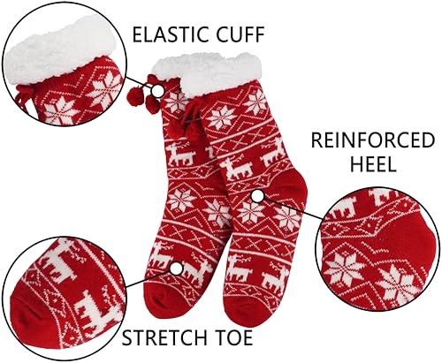 Image of BenSorts Women Thick Christmas Slipper Socks Non Slip Grippers Size 6-10