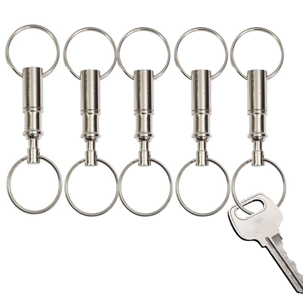 Detachable Pull Apart Keychain Key Rings 5 Pcs, Spring Split Clips Dual Key Ring, Quick Release Keychain Detachable Pull Apart Keychain Dual Pull Apart Key Chain, Silver