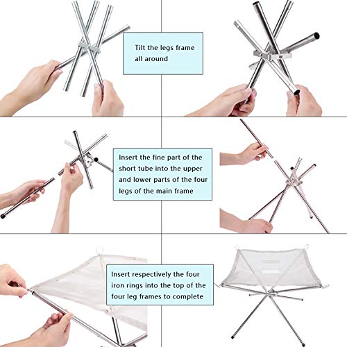 SUCHDECO Draagbare outdoor campingvuurschaal, 71 cm, roestvrijstalen mesh-haard, ultra opvouwbare vuurschaal voor terras… - Afbeelding 7