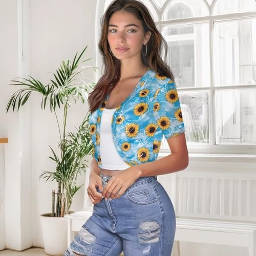Image of Womens Short Sleeve Cardigans Lightweight Summer Cardigan Trendy Bolero Shrug Cute Floral Cardigan Sheer Bolero