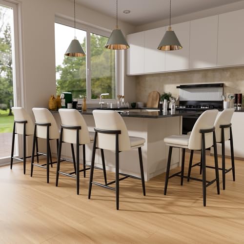Image of GXJ White Counter Height Bar Stools Set of 6, Dual Textured Seats