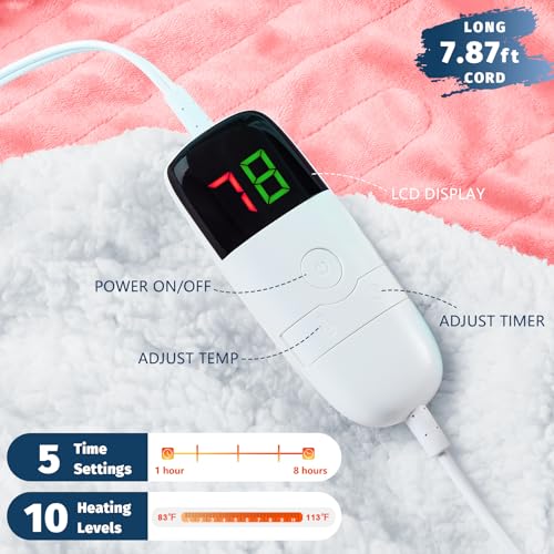 BOMOVA Heated Electric Throw Blanket - 50" x 60" Heating Blanket with 10 Heating Levels & 8 Hours Auto Off, Warm Flannel Blanket with Over-Heat Protection, for Women, ETL & FCC Certified