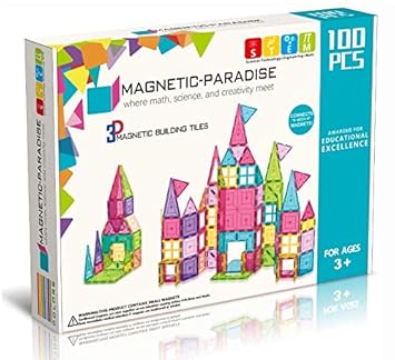 TinyCuddle 100 PC STEM 3D Premium Magnetic Building Blocks, Learning & Educational Puzzles for Early Learning, Multi Color