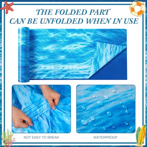 Image of Irenare 1 Roll Ocean Plastic Tablecloth 54 Inch x 100 ft Blue | Water Waves Print, Disposable Table Cover for Under the Sea Theme Decoration Beach Pool Party, Birthday Baby Shower Supplies