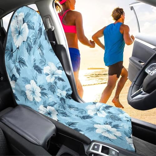 Image of Car Seat Towel Covers, Universal Hibiscus Turtle Blue Front Bucket Seat Cover Fit for Auto Truck Van SUV, Waterproof Seat Protector for Athletes Pets Gym Car Decor