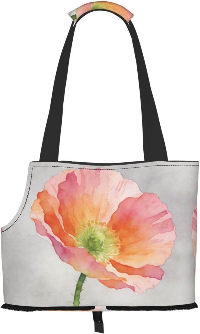 Watercolor Pink Poppy Print Dog Purse Carrier for Small Dogs and Cats | Breathable Pet Carrier Bag & Portable Dog Travel Bag For Small Puppy Handbag, Secure Pet Purse For Outdoor Walking