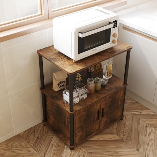 Image of Amazon Brand - Umi 2-Tier Microwave Stand with Storage Cabinet Kitchen Storage Rack Baker's Rack Bookshelf Printer Stand Multipurpose Standing Shelf Unit with Doors for Kitchen Living Room 60x39x78cm