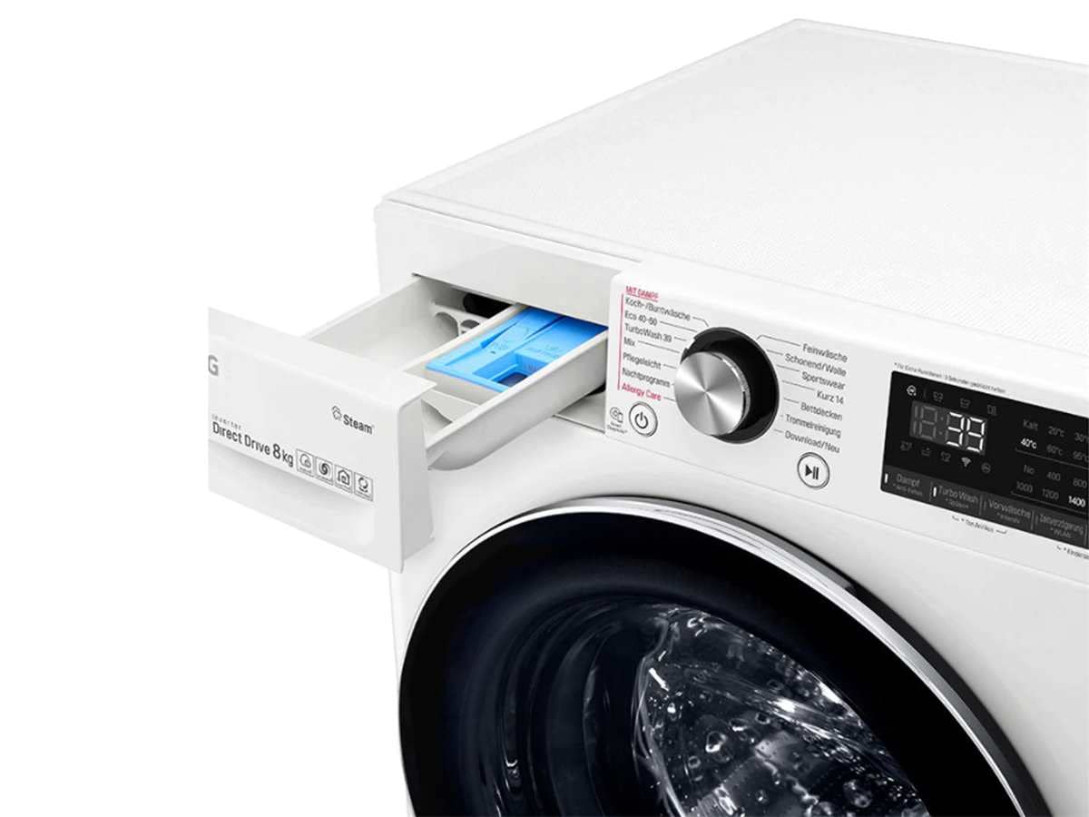 LG Electronics F4WV908P2E Waschmaschine mit AI DD | 8 kg | 1400 U/Min. | Steam | TurboWash 360° | ThinQ | Weiß