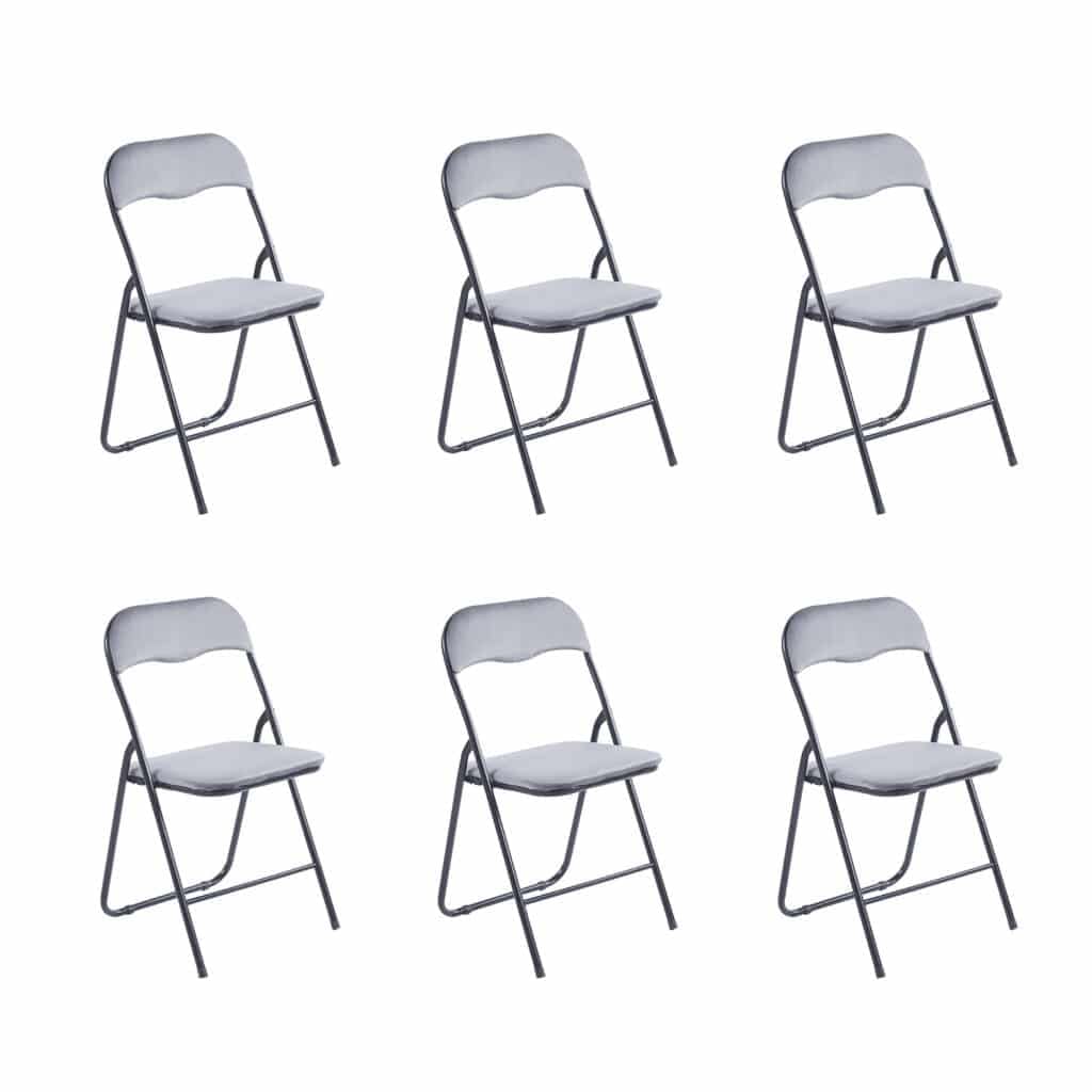 Lot de 6 Chaises Pliantes d'Intérieur, Chaise Pliante Confortable, Cuisine, Salle à Manger, Bureau, Réception, Chaise Pliante Velours et Métal - Gris