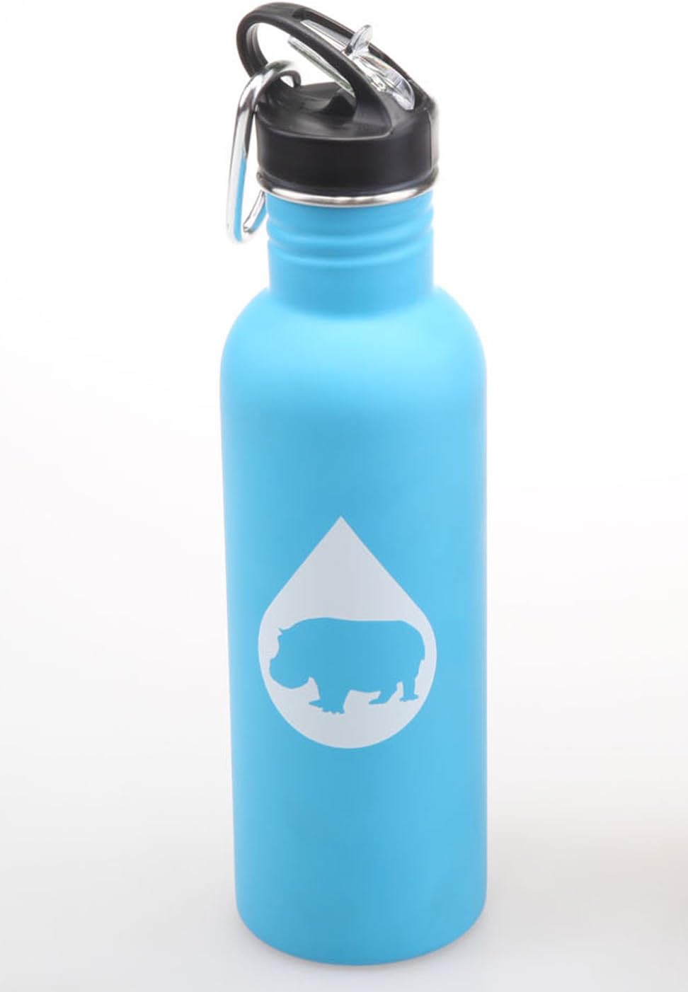 Heavy Hydration Stainless Steel Water Bottle with Flip Up Cap and Straw โ Wide Body Standard Neck Single Wall Carabiner Clip BPA Free
