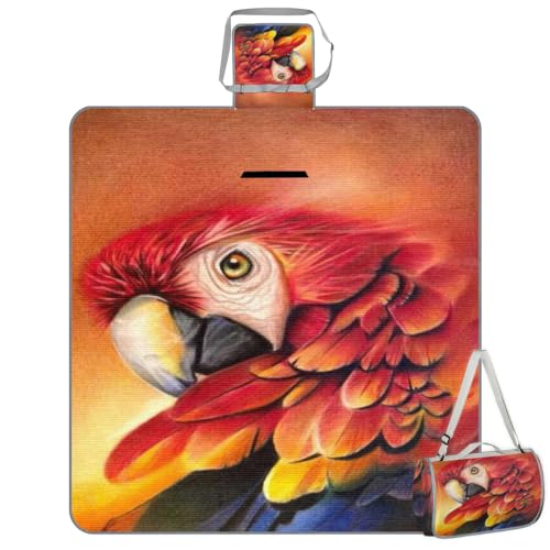 Shimoshe Picnic Blankets 57”x 59”, Watercolor Parrot Waterproof Sandproof Picnic Mat Lightweight Foldable Beach Blanket for Camping Park Grass Beach Outdoor Blanket