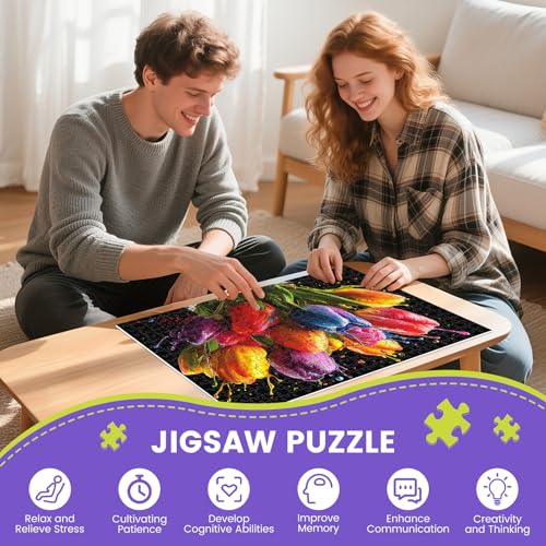 Puzzle de 500 Piezas para Adultos, Puzzle de Arte Tulipanes Arcoiris | Divertido y Colorido con Letras en el Reverso, Rompecabezas de Plantas para Adolescentes, Adultos y Personas Mayores, Gran Idea de Regalo y Juego Familiar miniatura 5