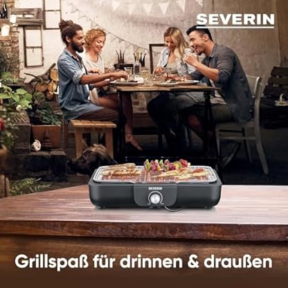 SEVERIN Tischgrill mit hochwertigem Edelstahl-Grillrost, für drinnen und draußen, 2.300 W, schnelle Aufheizzeit, Temperaturregelung thermostatgesteuert, schwarz, PG 8554 – Bild 4