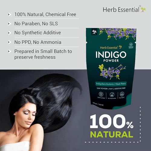 Image of Herb Essential Indigo Leaves Powder - 100g | 100% Natural Indigofera Tinctoria Powder | For Hair Care, Natural Hair Dye, Scalp Health & Darkening Hair Color