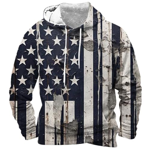 Hoodie Men's Stretch Pullover United States America Independence Day Hoody USA National Flag Hoodie American Men Tops Comfortable Sweatshirt with Kangaroo Pocket, pink, 4XL