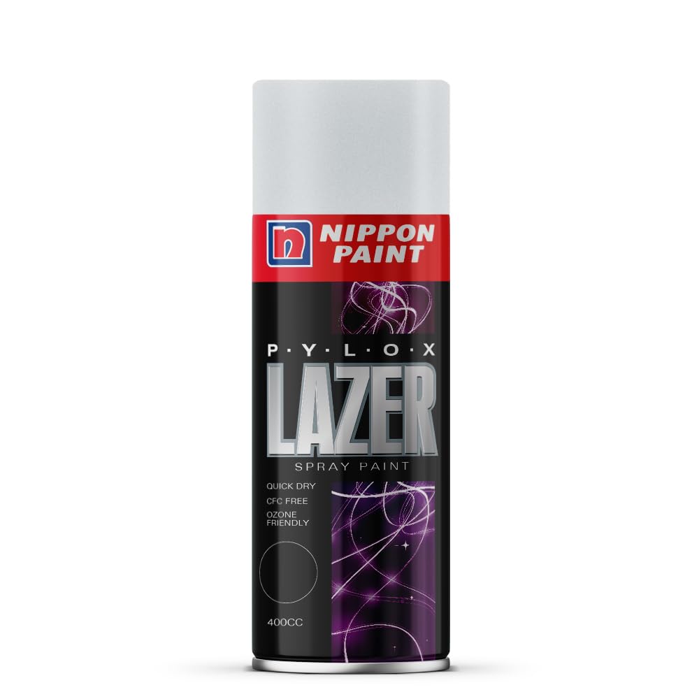 Nippon Paint Pylox 400ML Silver Spray Paint-Quick Drying & Low Odor Aerosol Paint for Wood Metal Plastic Glass-CFC-Free Multipurpose DIY Paint for Art Craft Furniture Home Decor Automotive