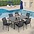 Nixtopia Outdoor Metal Frame Rectangle Patio Dining Table with Slat Top and Umbrella Hole 63"x38" for 6 Person - Black