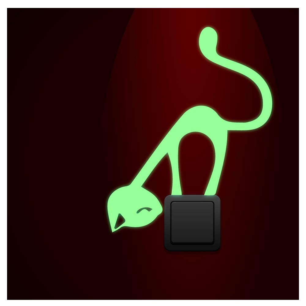 Glow in The Dark cat Wall Sticker Decal - 30 x 25cm - Perfect for Light switches, 30 x 25 cm