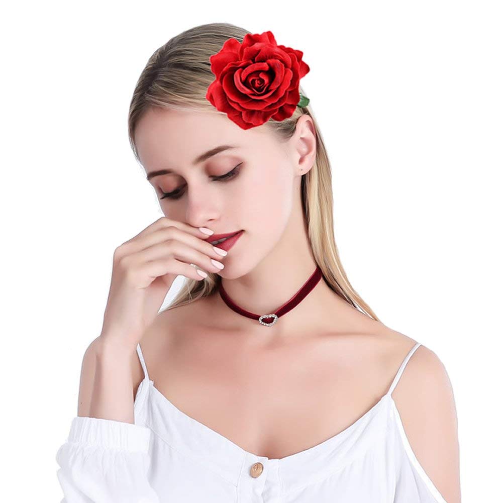 inSowni 9 Pack Big Red Rose Flower Hair Clips Barrettes Brooches Pins Accessories for Women Girls Brides, 1 count (Pack of 9) - Image 3