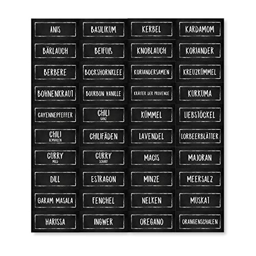 Gewürzetiketten (80 Stück) - Schwarz - Aufkleber Gewürze Etiketten Selbstklebend - Vorratsetiketten - Rechteckig - Wasserfest - Gewürz Sticker - Küchenetiketten - klein 50x20mm