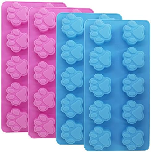Food Grade Silicone Paw Print Mold, DaKuan Set of 4 Packs Reusable Dog Cat Animal Paw Ice Candy Chocolate Baking Mold, Oven, Freezer, Dishwasher Safe