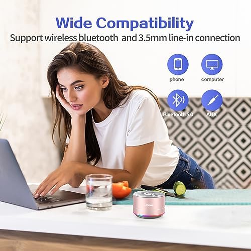 LENRUE A2 Portable Wireless Bluetooth Speaker with Lights and Lanyard,5W Mini Small Metal Speakers Bluetooth 5.0/Aux-in for iPhone Android Home Outdoor, Gifts for Women/Girls - 2