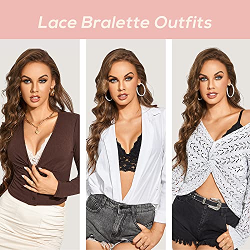 DOBREVA Women's Lace Padded Bralette Plunge Wireless Longline Bra for A to D Cups4